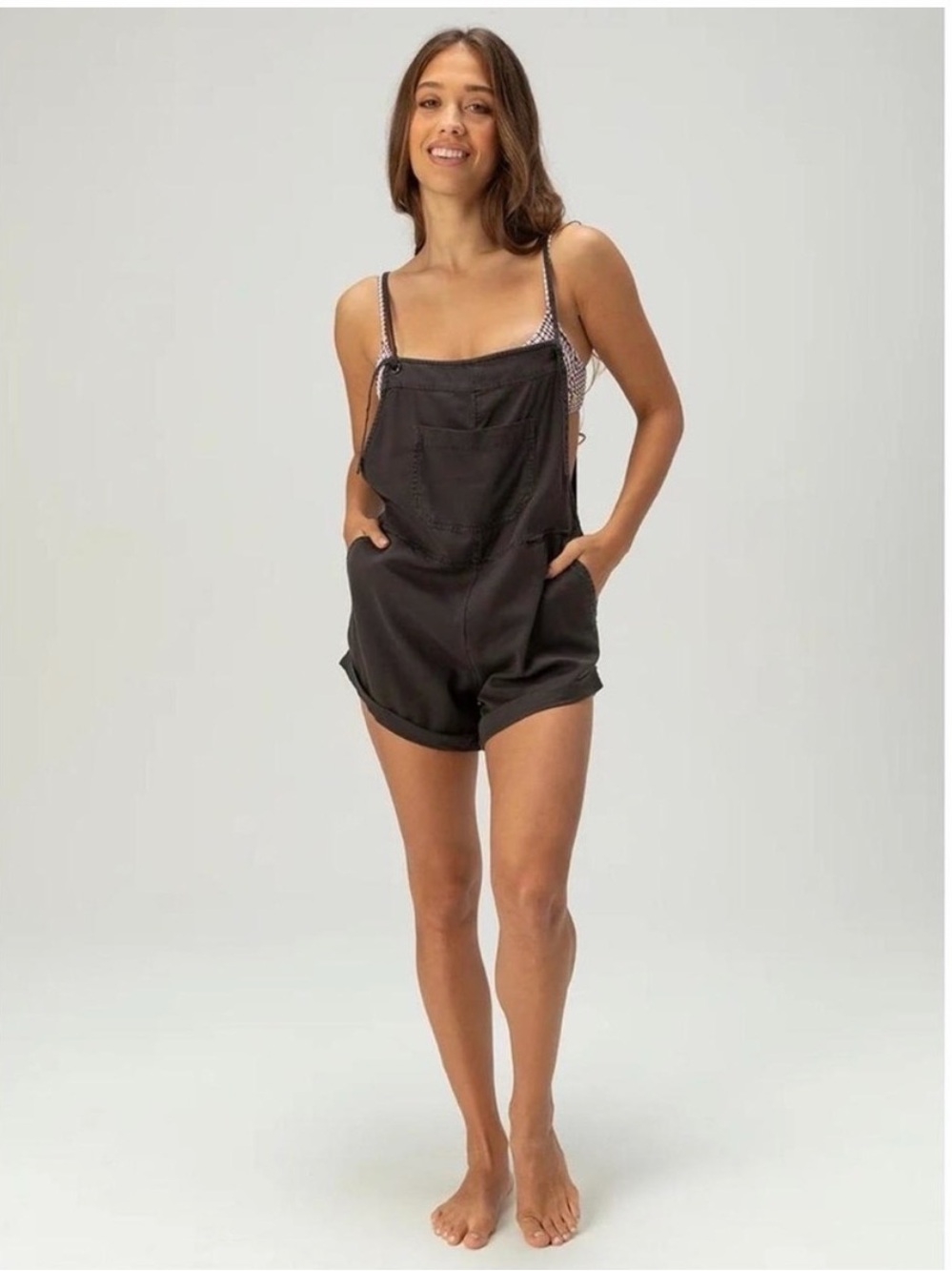 BILLABONG Wild Pursuit Shortall Overall Romper Swim Cover Surf Washed Black Med